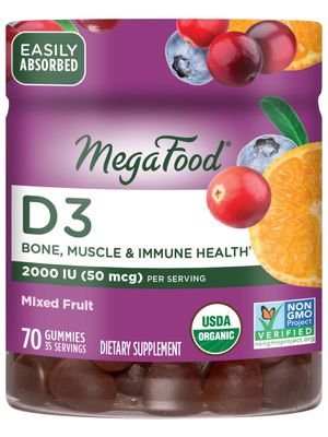 MegaFood Vitamin D3 Gummies 2000 IU (50 mcg) - Vitamin D Gummies Mixed Fruit Flavor, Bone, Muscle &amp; Immune Support Supplement, Vegetarian, Gluten-Free, USDA Organic - 70 Gummies, 35 Servings
