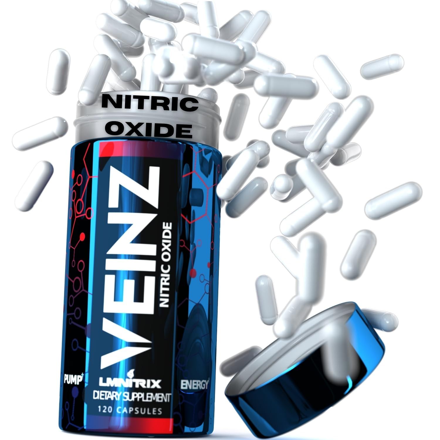 LMNITRIX VEINZ Pills  Nitric Oxide Supplement with L-Arginine, L-Citrulline &amp; ALA  N.O. Booster Pump Pills  Top Muscle Mass Pill for Men  120 Capsules