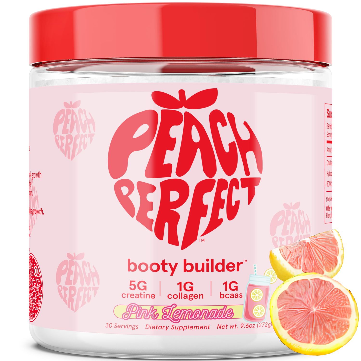 Peach Perfect Creatine Monohydrate Powder, Pink Lemonade, Glute Builder Creatine for Women with Collagen, BCAAs, 5g Vegan Micronized Creatine per Serving, for Energy, Muscle Support, 30 Servings