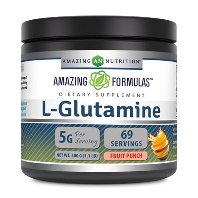 Amazing Formulas L-Glutamine Powder | Amino Acid Supplement | Non-GMO | Gluten Free | Made in USA (Fruit Punch | 1 Lb)