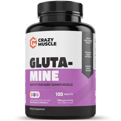 Crazy Muscle Keto Friendly L Glutamine Capsules 1000mg, Post Workout Supplement to Increase Recovery, Decrease Delayed Onset Muscle Soreness, Reinforce Strength Gains &amp; Heal Leaky Gut (100 Pills)