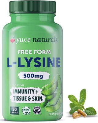 Yuve L-Lysine 500 mg Essential Amino Acid - Immune, Cold Sores &amp; Collagen Synthesis Support - Maintain Healthy Arginine Levels &amp; Optimal Calcium Absorption - Vegan, Gelatin-Free, Non-GMO - 50 Capsules