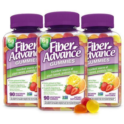 Fiber Advance Gummies | 100% Plant Based Fiber Supplement for Digestive Health | Chicory Root Inulin Prebiotic Fiber Gummies for Adults | Gluten Free, Vegetarian, &amp; Non-GMO (Pack of 3)