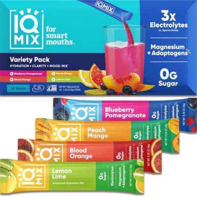 IQMIX Sugar Free Electrolytes Powder Packets - Hydration Supplement Drink Mix with Keto Electrolytes, Lions Mane, Magnesium L-Threonate, and Potassium Citrate - Variety Pack (20 Count)