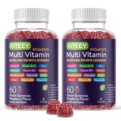 Womens Multivitamin Gummies - Immune Support - 12 in 1 Essential Daily Vitamins &amp; Minerals - Vitamin A, C, D3, E, B6, B12, Folic Acid, Biotin, Calcium, Zinc &amp; More - Vegetarian - Raspberry Flavored