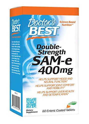 Doctor&#39;s Best SAM-e 400 mg, Vegan, Gluten Free, Soy Free, Mood and Joint Support, 60 Enteric Coated Tablets