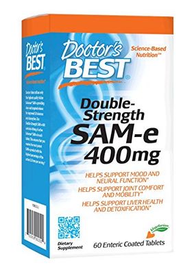 Doctor&#39;s Best SAM-e 400 mg, Vegan, Gluten Free, Soy Free, Mood and Joint Support, 60 Enteric Coated Tablets