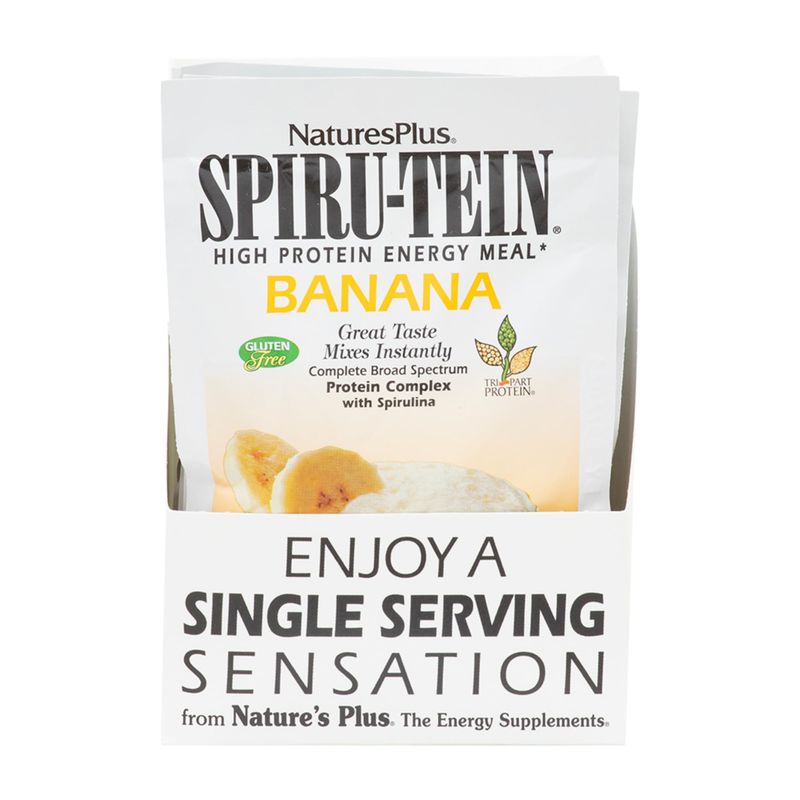 NaturesPlus SPIRU-TEIN, Banana - 8 Total Packets - Plant-Based Protein Shake - Non-GMO, Vegetarian, Gluten Free - 8 Total Servings