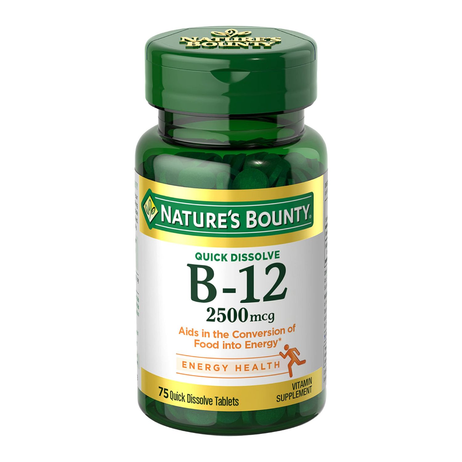 Natures Bounty Vitamin B12 2500 mcg, Cellular Energy Support, For Energy Metabolism, Heart &amp; Nervous System Health, 75 Quick Dissolve Tablets