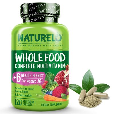 NATURELO Whole Food Multivitamin for Women 50+ (Iron Free) with Vitamins, Minerals, &amp; Organic Extracts - Supplement for Post Menopausal Women Over 50 - No GMO - 120 Vegan Capsules