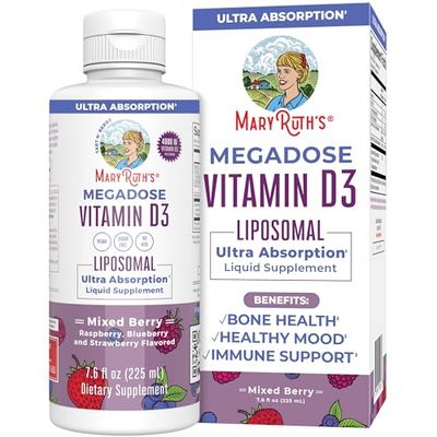 Megagose Vitamin D3 Liposomal by MaryRuth&#39;s| Vitamin D 4000 IU | Ultra Absorption | Immune Support for Adults | Bone Health | VIT D3 | Vegan | Sugar Free | Gluten Free | Non-GMO | 45 Servings