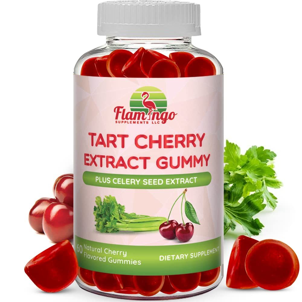 Flamingo Supplements Tart Cherry Gummies (2000mg) with Celery Extract (400mg)- Sleep, and Joints- Tart Cherry Extract Alterative to Tart Cherry Juice Concentrate, Capsules, or Powders - 60 Count