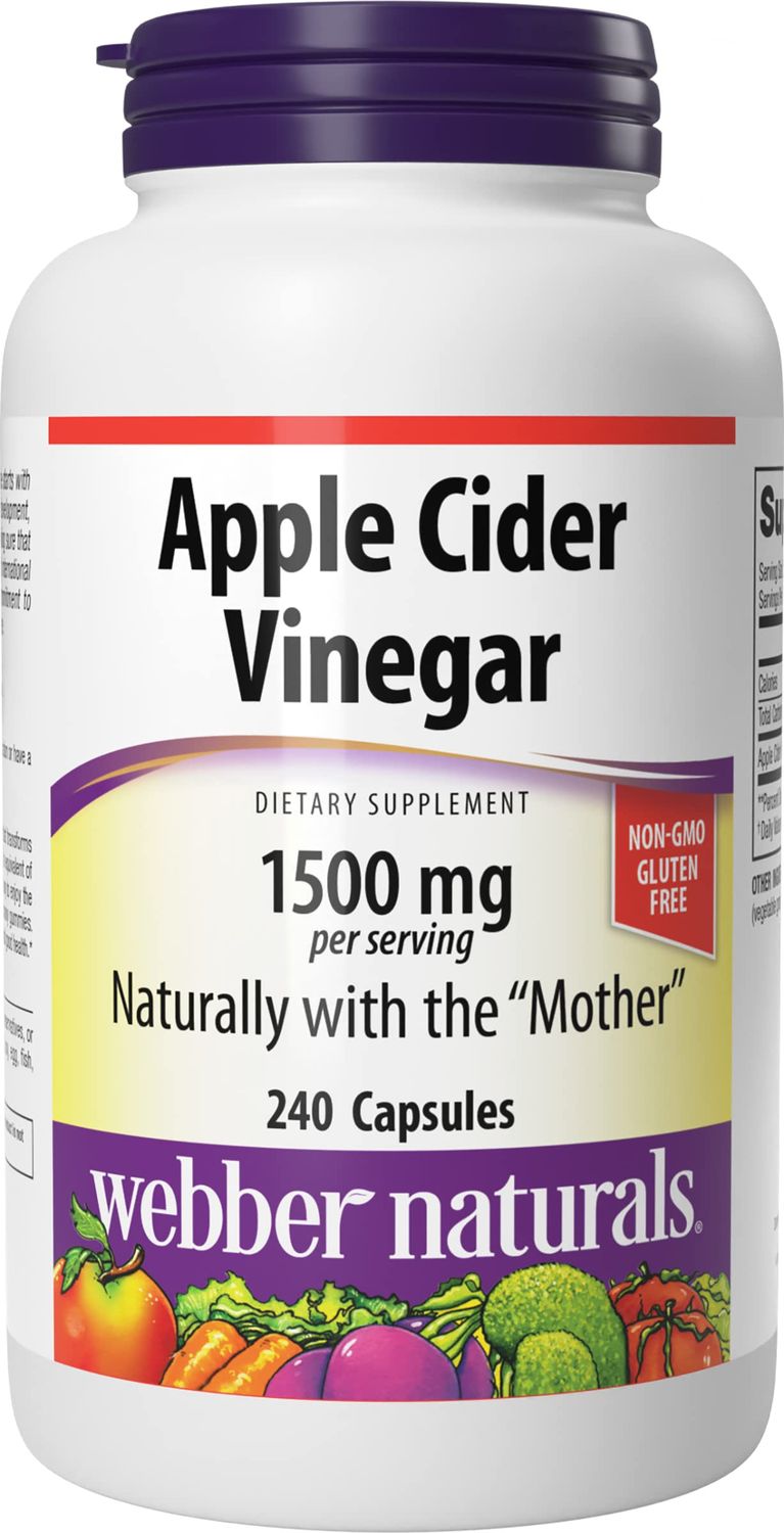 Webber Naturals Apple Cider Vinegar Capsules with The Mother, 1,500 mg per Serving, High Potency, 240 Capsules, Natural Digestion Support, Non-GMO, Gluten, Dairy &amp; Sugar Free
