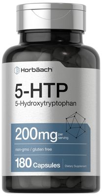 Horbach 5HTP 200mg Capsules | 180 Count | Griffonia Simplicifolia | 5HTP Extra Strength Supplement | Non-GMO, Gluten Free | 5 Hydroxytryptophan