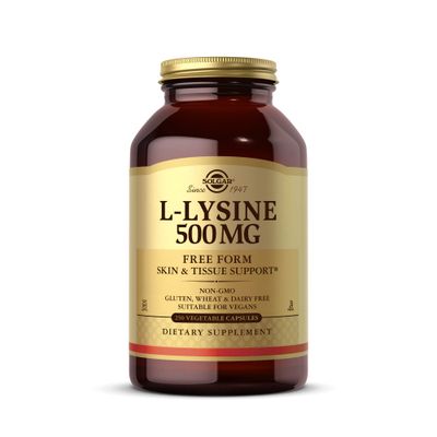 Solgar L-Lysine 500 mg, 250 Vegetable Capsules - Enhanced Absorption &amp; Assimilation - Promotes Integrity of Skin &amp; Lips - Collagen Support - Amino Acids - Non-GMO, Vegan, Gluten Free - 250 Servings