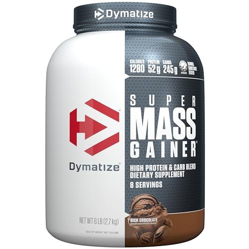 Dymatize Super Mass Gainer Protein Powder, 1280 Calories &amp; 52g Protein, 10.7g BCAAs, Mixes Easily, Tastes Delicious, Rich Chocolate, 6 lbs