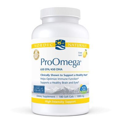 Nordic Naturals ProOmega, Lemon Flavor - 180 Soft Gels - 1280 mg Omega-3 - High-Potency Fish Oil with EPA &amp; DHA - Promotes Brain, Eye, Heart, &amp; Immune Health - Non-GMO - 90 Servings