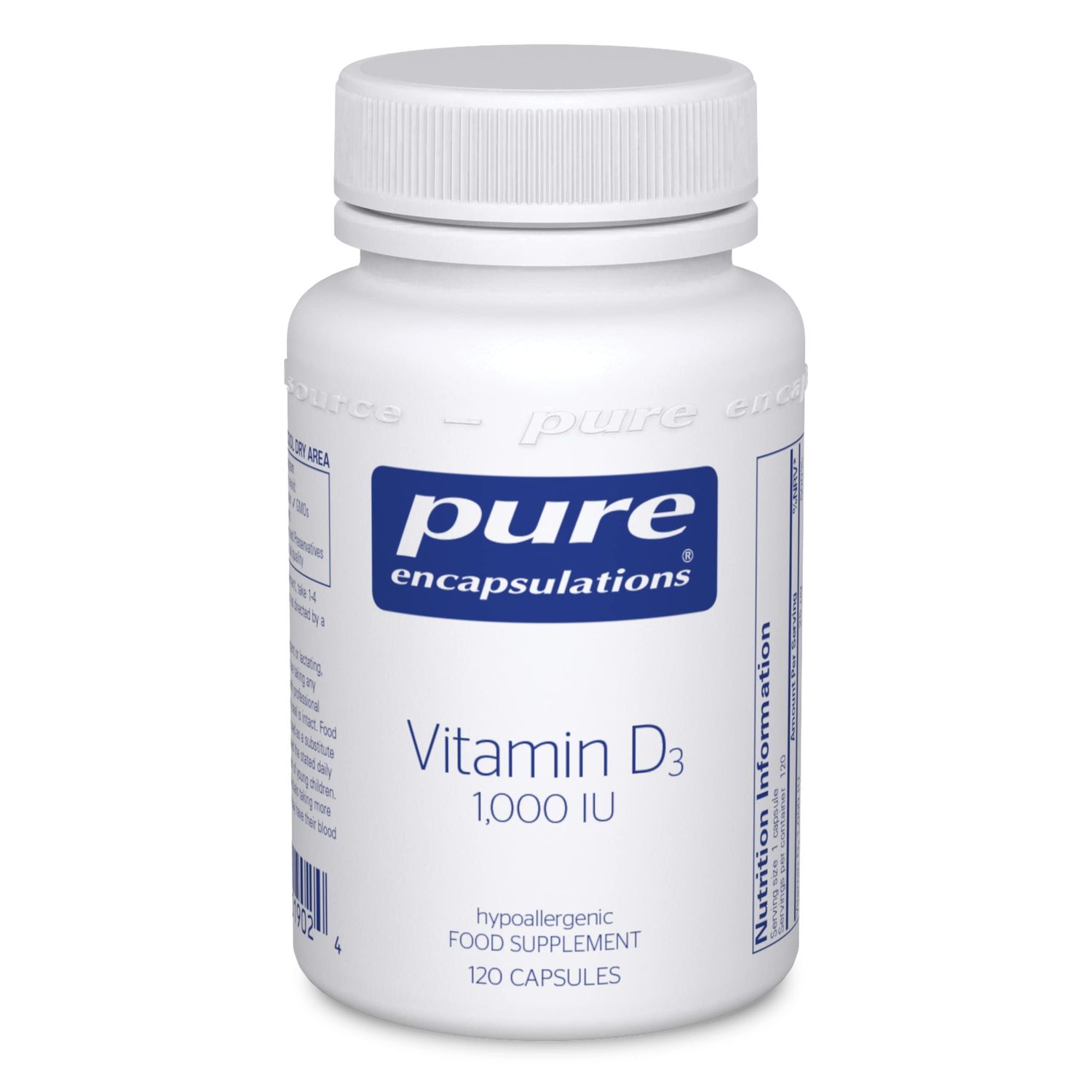 Pure Encapsulations Vitamin D3 25 mcg (1,000 IU) - Supplement to Support Bone, Joint, Breast, Heart, Colon &amp; Immune Health - with Premium Vitamin D - 120 Capsules