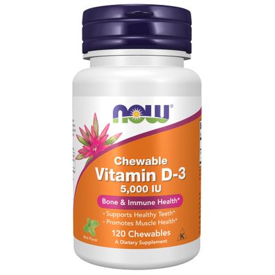 NOW Foods Supplements, Vitamin D-3 5,000 IU, Natural Mint Flavor, Structural Support*, 120 Chewables