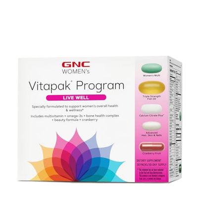 GNC Women&#39;s Ultra Mega Live Well Vitapak | Full Body Supplement Support | 3-Step Multivitamin System for Optimal Health | Contains Omega-3, Calcium, Biotin, Collagen &amp; Cranberry | 30 Count