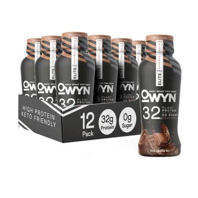 OWYN Pro Elite Vegan High Protein Keto Shake, 32g Protein, 9 Amino Acids, Omega-3, Prebiotics, Superfoods Greens for Workout and Recovery, 0g Net Carbs, Zero Sugar (Chocolate, 12 Fl Oz (Pack of 12))