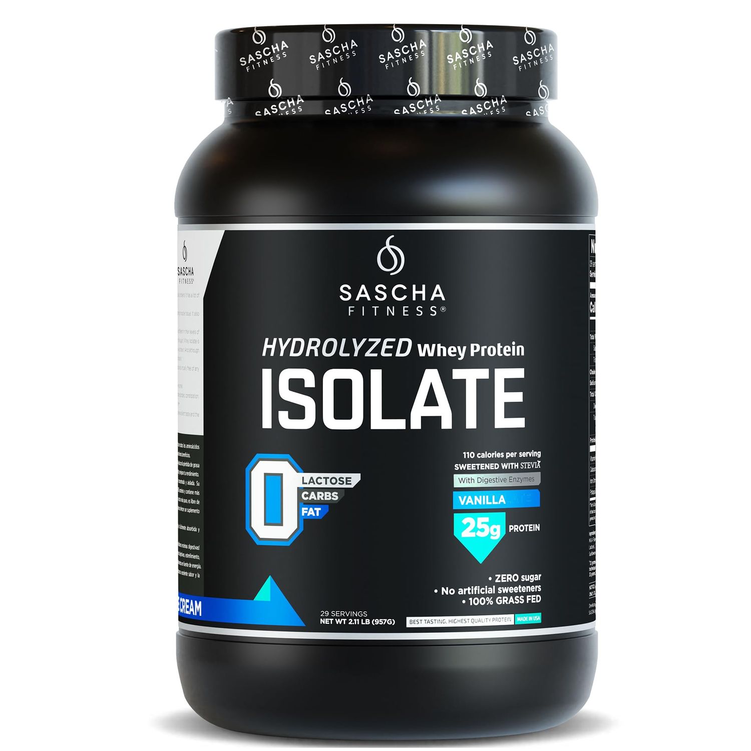SASCHA FITNESS Hydrolyzed Whey Protein Isolate,100% Grass-Fed (2 Pounds, Vanilla)
