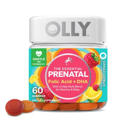 Olly The Essential Prenatal Gummy Multivitamin, 30 Day Supply ( Gummies), Sweet, Folic Acid, Vitamin D, Omega 3 DHA, Chewable Supplement, White Citrus, 60 Count (Pack of 1)
