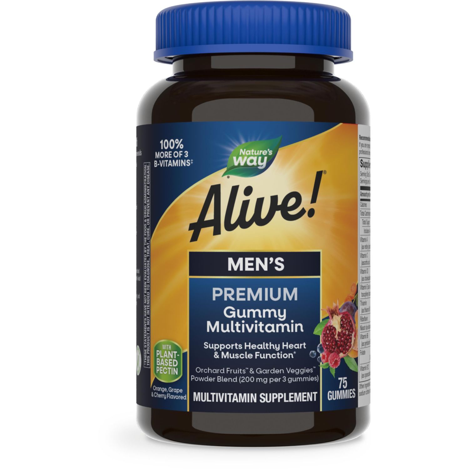 Nature&#39;s Way Alive! Men&#39;s Premium Gummy Multivitamin, Supports Healthy Heart, Muscle Function*, Full B-Vitamin Complex, Orange, Grape, Cherry Flavored, 75 Gummies (Packaging May Vary)