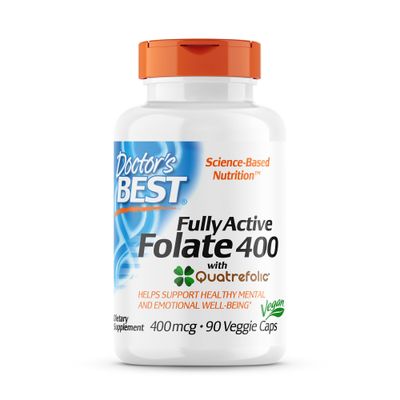 Doctor&#39;s Best Fully Active Folate with Quatrefolic400 mcg, Healthy Mood, Memory, Circulation, Well-Being, 90 VC