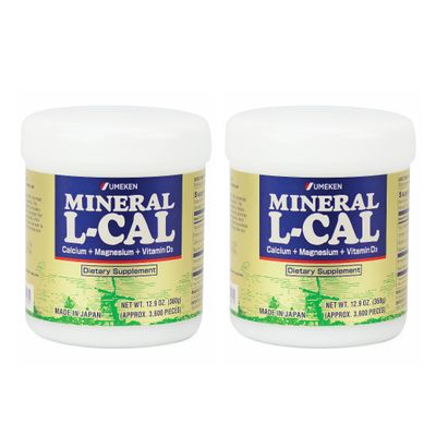 Umeken Mineral L-Cal Supplement, Large Bottle, 6 Month Supply, Enriched with Magnesium, Vitamin D3 and Minerals, 360g, 3600 Balls (Pack of 2)