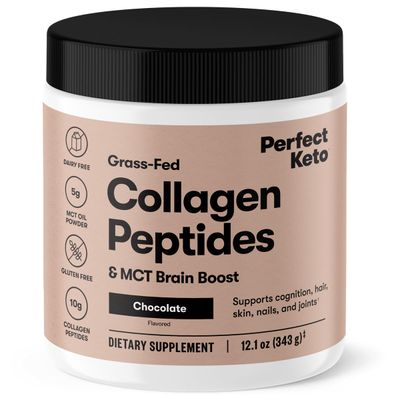 Perfect Keto Collagen Peptides Protein Powder with MCT Oil, Hydrolyzed Collagen, Type I &amp; III Supplement, Gluten Free, Grass Fed, Low Carb, Keto Coffee Creamer, Collagen for Women &amp; Men, Chocolate