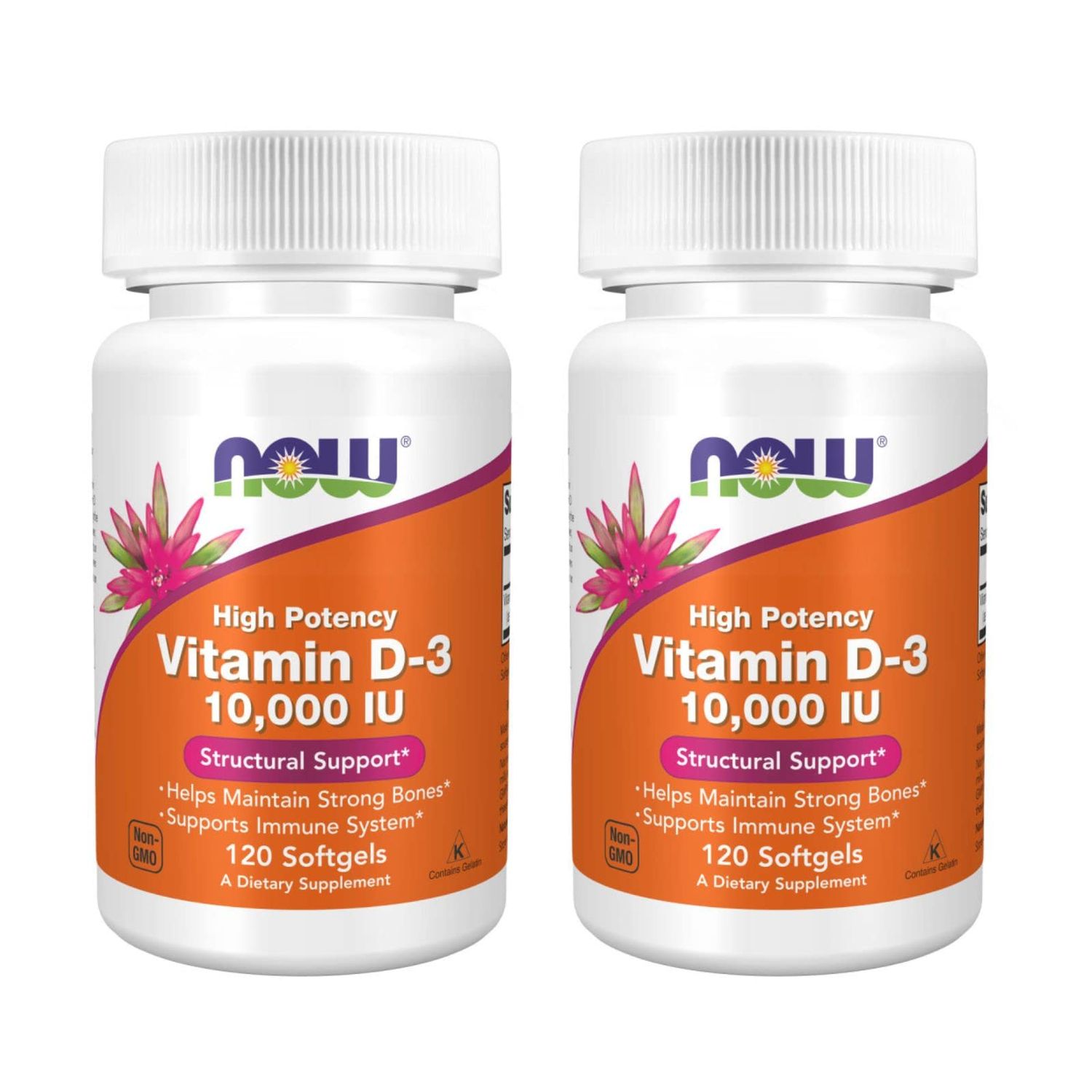 Now Foods Now Foods High Potency Vitamin D-3, 10,000 IU, 120 Softgels, 2 Pack