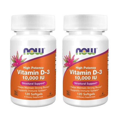 Now Foods Now Foods High Potency Vitamin D-3, 10,000 IU, 120 Softgels, 2 Pack