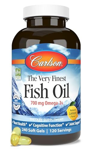 Carlson - The Very Finest Fish Oil, 700 mg Omega-3s, Norwegian Fish Oil Supplement, Wild Caught Omega 3 Fish Oil, Sustainably Sourced Fish Oil Capsules, Omega 3 Supplement, Lemon, 240 Softgels
