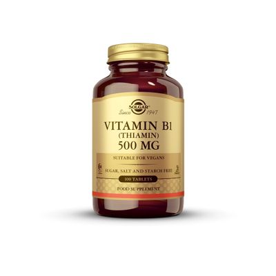 Solgar Vitamin B1 (Thiamin) 500 mg, 100 Tablets - Energy Metabolism, Healthy Nervous System, Overall Well-Being - Super Potency - Non-GMO, Vegan, Gluten/Dairy Free - 100 Servings