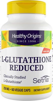 Healthy Origins L-Glutathione (Setria) Reduced, 250 mg - Immune Support Supplement - Collagen &amp; Antioxidant Support - Gluten-Free Supplement - 60 Veggie Capsules