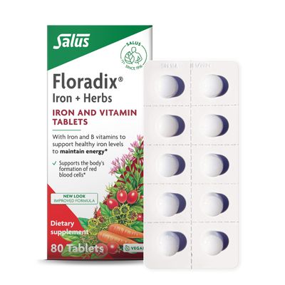 Floradix by Salus Iron Tablets - Energy Support Supplement for Men &amp; Women - Natural Iron Supplement with B Vitamins &amp; Vitamin C - Non-GMO, Vegetarian &amp; Lactose-Free - 80 Tablets
