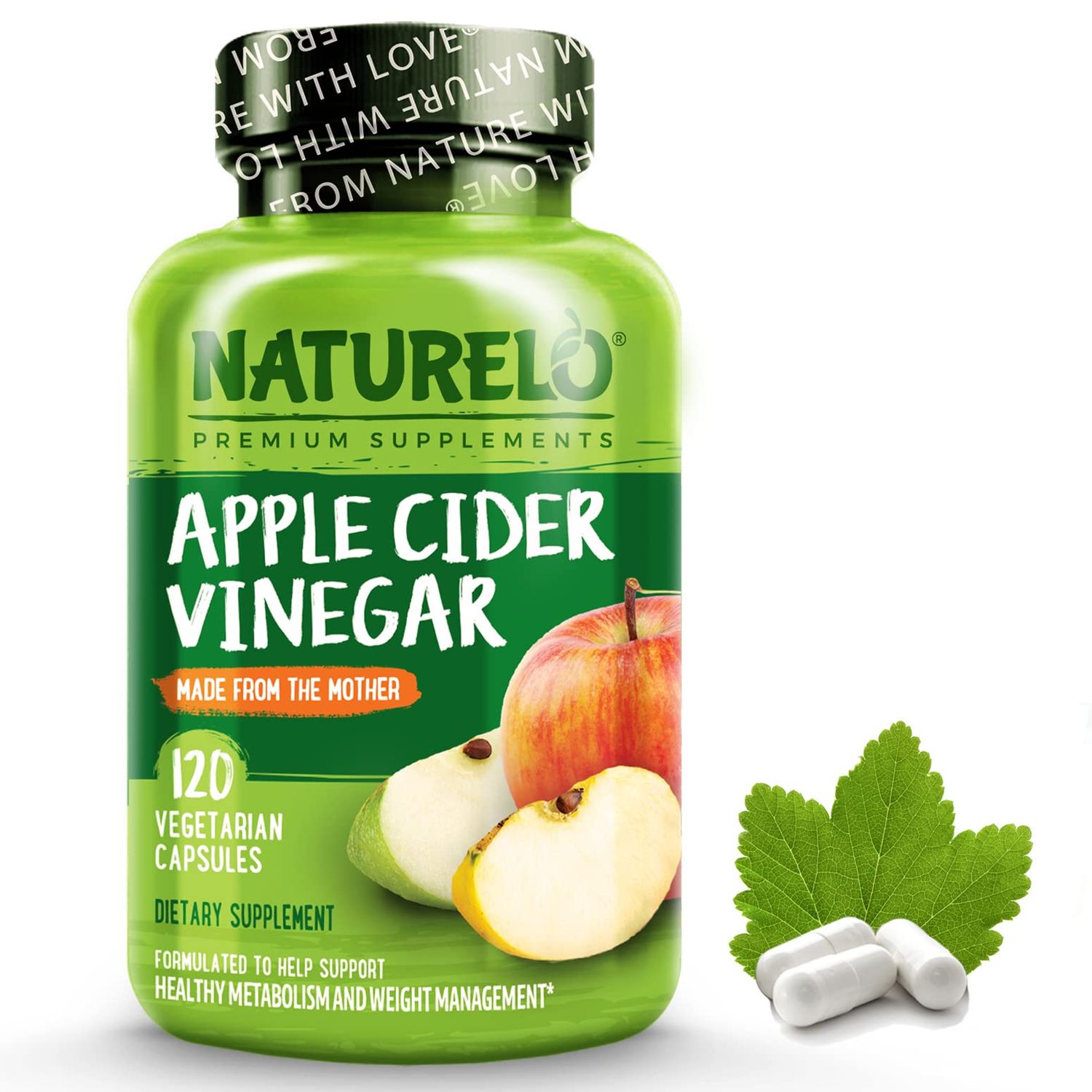 NATURELO Apple Cider Vinegar Capsules - Natural ACV with Mother Supplement for Men &amp; Women for Detox, Cleanse and Weight Management - 120 Vegan Capsules