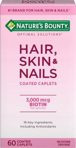 Nature&#39;s Bounty Optimal Solutions Hair, Skin &amp; Nails Formula, with 3,000 mcg Biotin, 60 Coated Caplets
