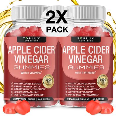 Toplux Apple Cider Vinegar Gummies - 1000mg ACV with B12, Beet Root, Pomegranate for Immune System, Detox &amp; Cleanse, Gummy Alternative to Apple Cider Vinegar Capsules, for Men Women 2X Pack