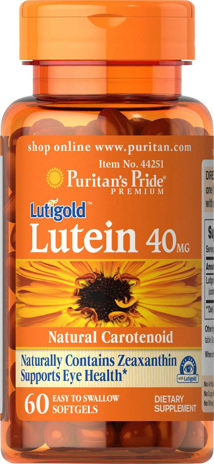 Puritan&#39;s Pride Premium Lutigold Lutein Carotenoid 40 mg with Zeaxanthin for Men and Women, Dietary Supplement for Eye Health Support, 2 Month Supply, 60 Easy-To-Swallow Softgels