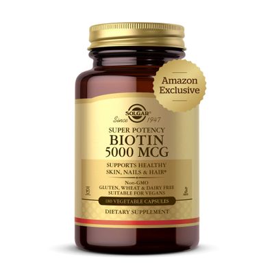 Solgar Biotin 5000 mcg - Supports Healthy Skin, Nails &amp; Hair - Supports Energy Production &amp; Metabolism - Vitamin B - Non-GMO, Vegan, Gluten Free - 180 Count