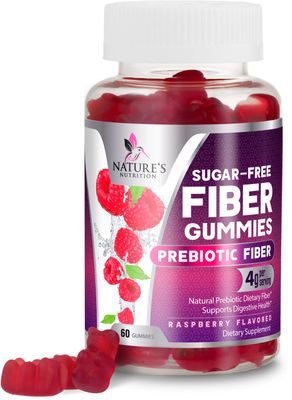 Fiber Supplement Gummies for Digestive Health &amp; Regularity Support, Sugar-Free 4g Fiber Gummy for Adults, Daily Probiotic Supplements, Natural Prebiotic Fiber Gummy, Plant Based - 60 Gummies