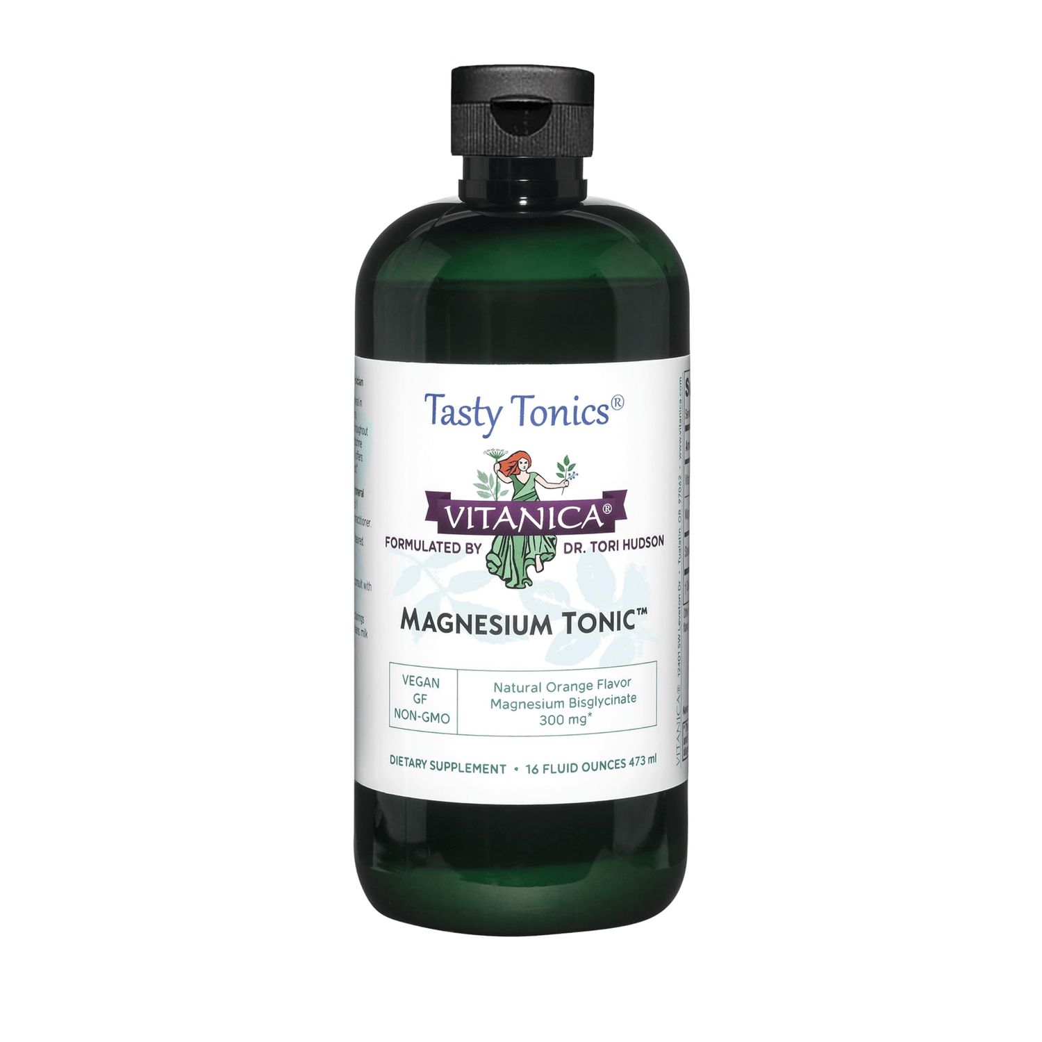 Vitanica Magnesium Tonic, Liquid Magnesium Bisglycinate Chelate 300 mg with Vitamin B6, Dr Formulated Supplement, Orange Flavor, Vegan, Gluten Free and Non-GMO,16 fl oz