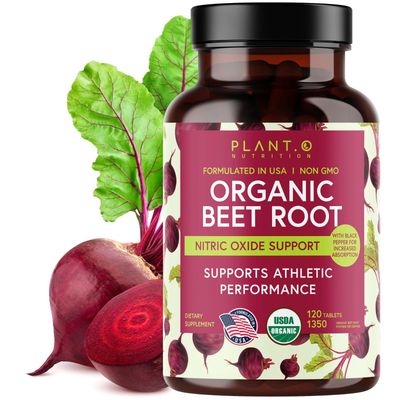 USDA Plant.O Premium Organic Beet Root Tablets [1350mg Beets Powder] with Black Pepper for Extra Absorption - Nitric Oxide Supplement