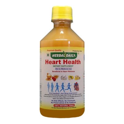 Herbal Daily Heart Health 400 ml Dietary Supplement - Supports Heart Wellness and Lowers Cholesterol - Apple Cider Vinegar (ACV), Garlic Juice, Ginger, Lemon, and Honey - 1 Bottle