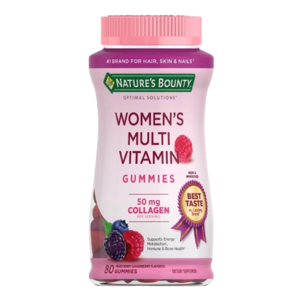 Nature&#39;s Bounty Optimal Solutions Women&#39;s Multivitamin, Immune and Cellular Energy Support, Bone Health, Raspberry Flavor, 80 Gummies