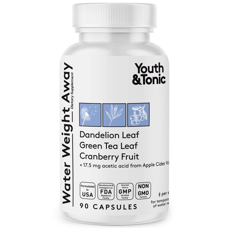 Youth &amp; Tonic Natural Water Pills (90 Count) for Swelling Belly Bloating &amp; Water Retention - Herbal Diuretic Supplement for Women &amp; Men