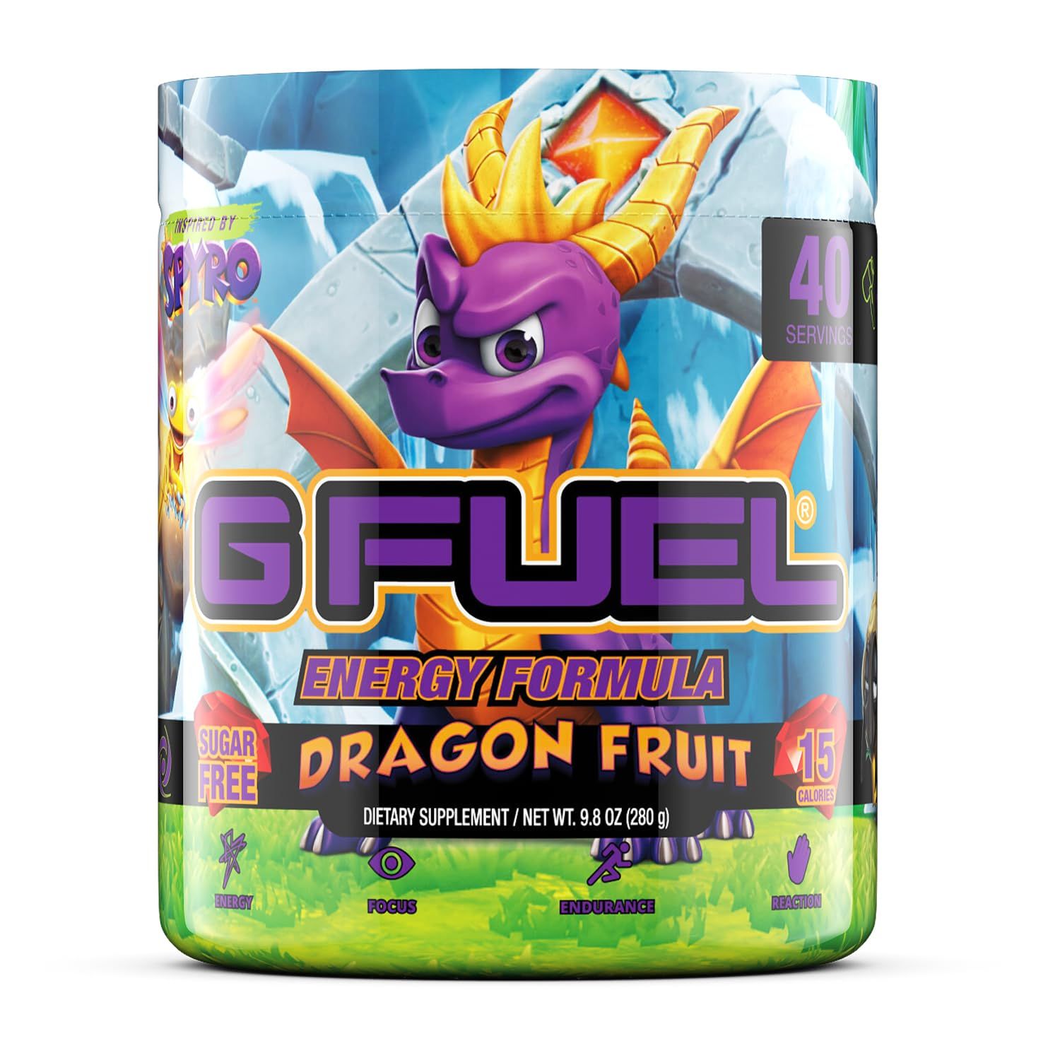 G Fuel Spyro The Dragon Energy Drink Powder, Pre Workout Caffeine Powder, Energy Powder Drink Mix for Gaming, Sugar Free Focus Amino, Vitamin + Antioxidants, 9.8oz (Dragon Fruit, 40 Servings)