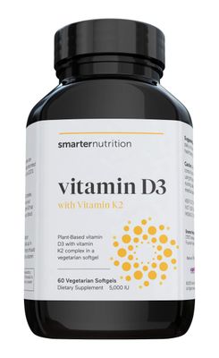 SMARTERNUTRITION Smarter Nutrition Plant-Based Vitamin D3 with Vegan K2-5000 IU for Immune Support, Bone Health &amp; Arterial Protection in Vegetarian Softgels (60 Count (Pack of 1))